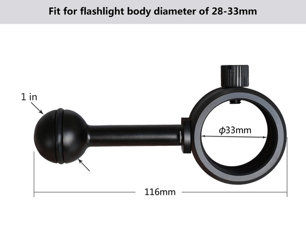 Balhoofd met klem voor duiklamp - verschillende diameters - D-Center