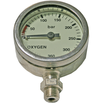 Manometer 52mm 270 bar Oxygen nikkel - D-Center